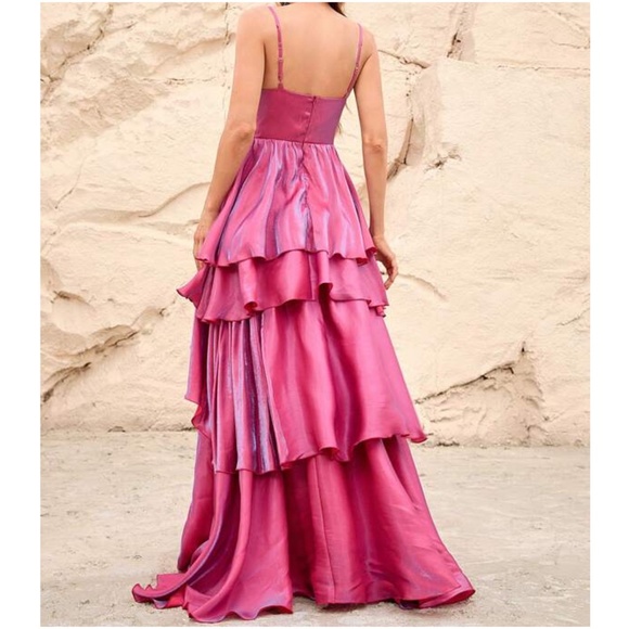 Luxe Pink Tiered Evening Formal Prom Wedding Dress - Picture 3 of 9